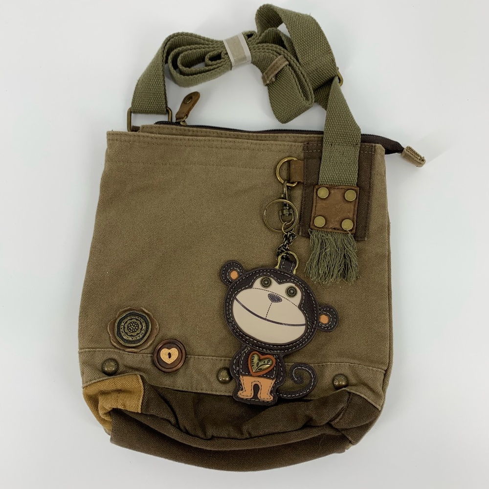 Chala Canvas Crossbody Shoulder Handbag With Monkey Key Fob